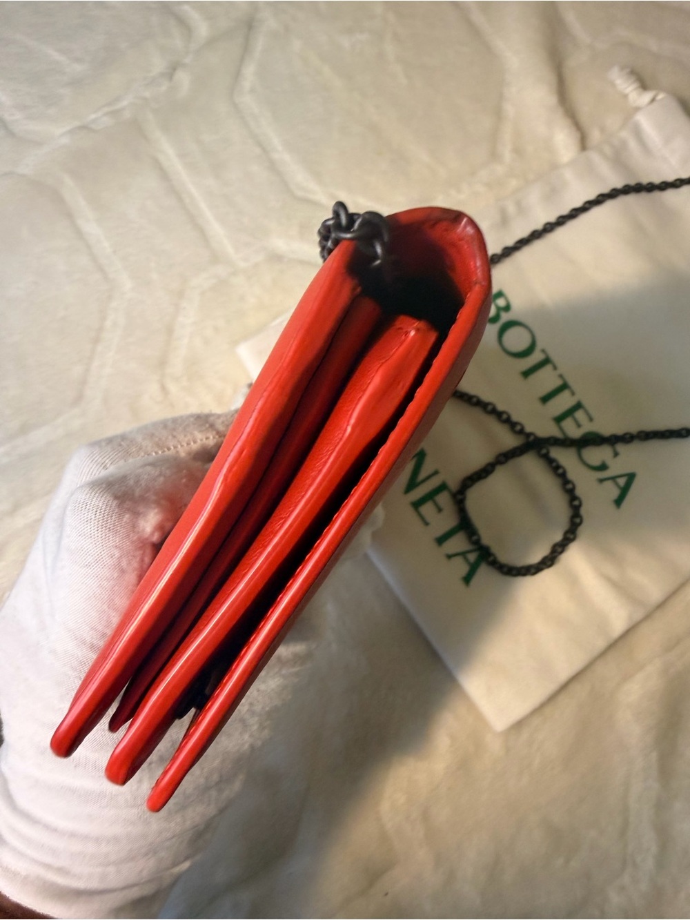 Bottega Veneta Orange Intrecciato wallet on chain - Picture 7 of 16